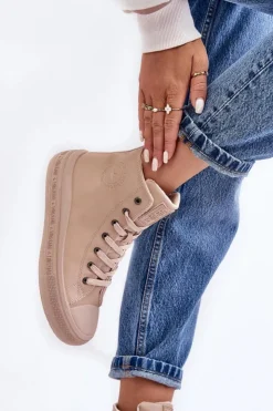 Big Star Shoes Trampki Damskie Big Star|Trampki Damskie Wysokie*Damskie Trampki Na Suwak Ocieplane Beżowe Big Star MM274022