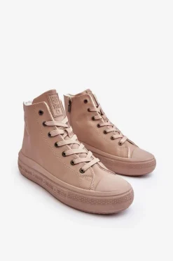 Big Star Shoes Trampki Damskie Big Star|Trampki Damskie Wysokie*Damskie Trampki Na Suwak Ocieplane Beżowe Big Star MM274022