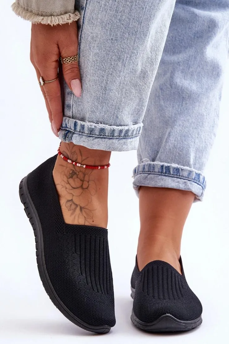 Damskie Evento Damskie Trampki Tenisówki Wsuwane Czarne Lento