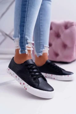 Damskie Boto Damskie Trampki W Kwiaty Ażurowe Czarne Loriann