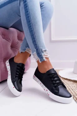 Damskie Boto Damskie Trampki W Kwiaty Ażurowe Czarne Loriann