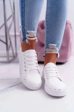 Online Boto Damskie Trampki W Kwiaty Ażurowe Białe Loriann