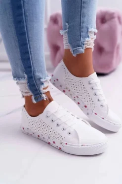 Online Boto Damskie Trampki W Kwiaty Ażurowe Białe Loriann