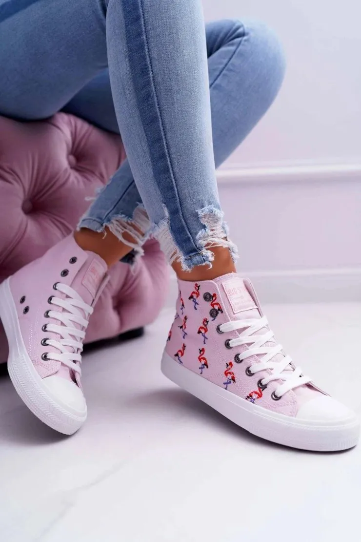 Damskie Big Star Shoes Damskie Trampki Wysokie Flamingi Big Star Różowe DD274661