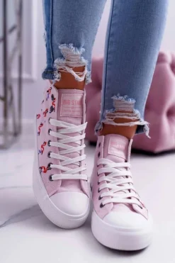 Damskie Big Star Shoes Damskie Trampki Wysokie Flamingi Big Star Różowe DD274661
