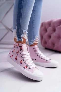 Damskie Big Star Shoes Damskie Trampki Wysokie Flamingi Big Star Różowe DD274661
