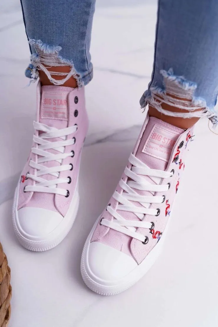 Damskie Big Star Shoes Damskie Trampki Wysokie Flamingi Big Star Różowe DD274661