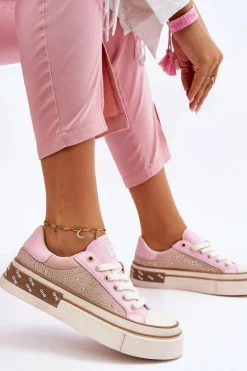 GOE Trampki Damskie Niskie|Sneakersy Damskie*Damskie Trampki Z Dżetami LL2N4057 Różowe
