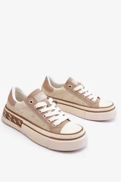 Best GOE Damskie Trampki Z Dżetami LL2N4055 Beżowe