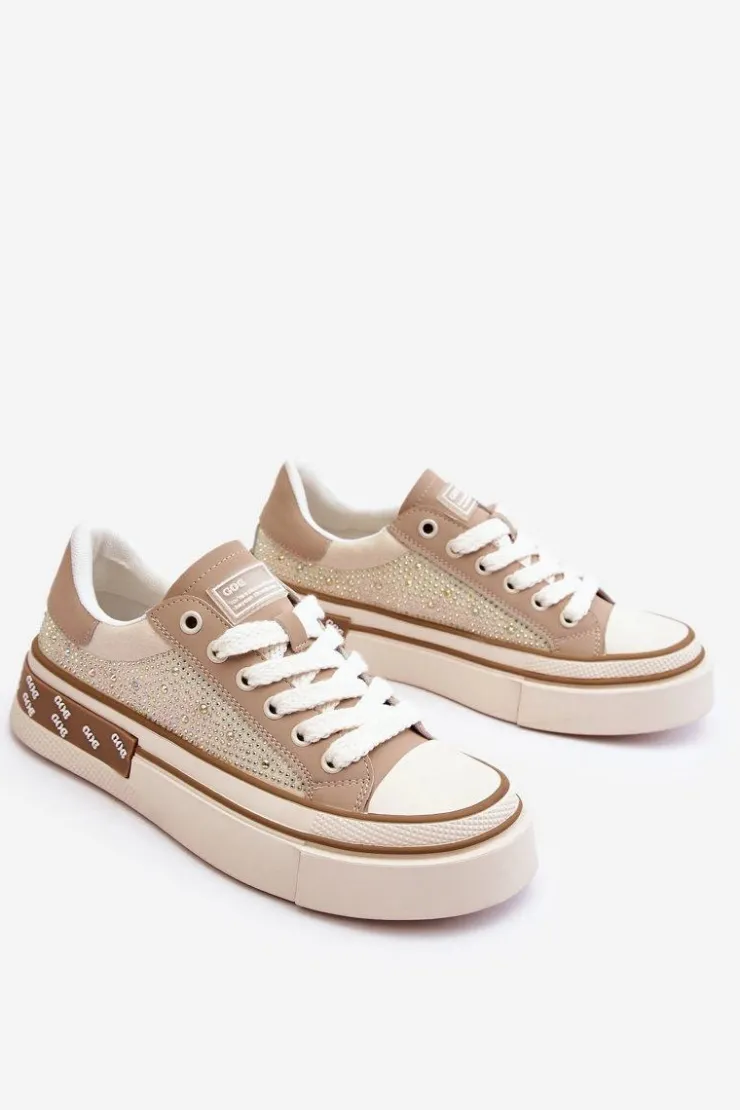 Best GOE Damskie Trampki Z Dżetami LL2N4055 Beżowe