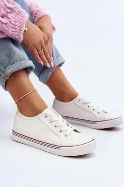 Evento Trampki Damskie Niskie*Damskie Trampki Z Eko Skóry Białe Lirean