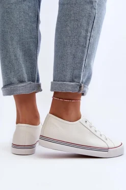 Evento Trampki Damskie Niskie*Damskie Trampki Z Eko Skóry Białe Lirean