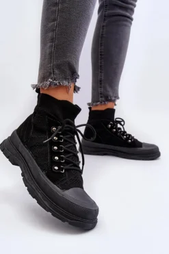 Boto Trampki Damskie Wysokie*Damskie Trampki Z Elastyczną Cholewką Czarne Kalyne