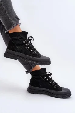 Boto Trampki Damskie Wysokie*Damskie Trampki Z Elastyczną Cholewką Czarne Kalyne