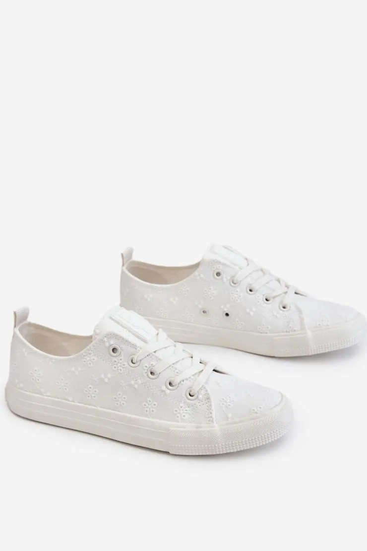 New Big Star Shoes Damskie Trampki Z Haftem Big Star LL274223 Białe