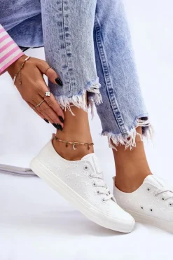 New Big Star Shoes Damskie Trampki Z Haftem Big Star LL274223 Białe