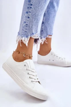 New Big Star Shoes Damskie Trampki Z Haftem Big Star LL274223 Białe