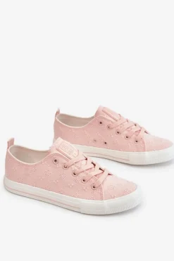 Big Star Shoes Trampki Damskie Big Star|Trampki Damskie Niskie*Damskie Trampki Z Haftem Big Star LL274224 Różowe