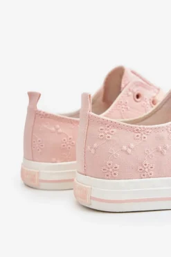Big Star Shoes Trampki Damskie Big Star|Trampki Damskie Niskie*Damskie Trampki Z Haftem Big Star LL274224 Różowe