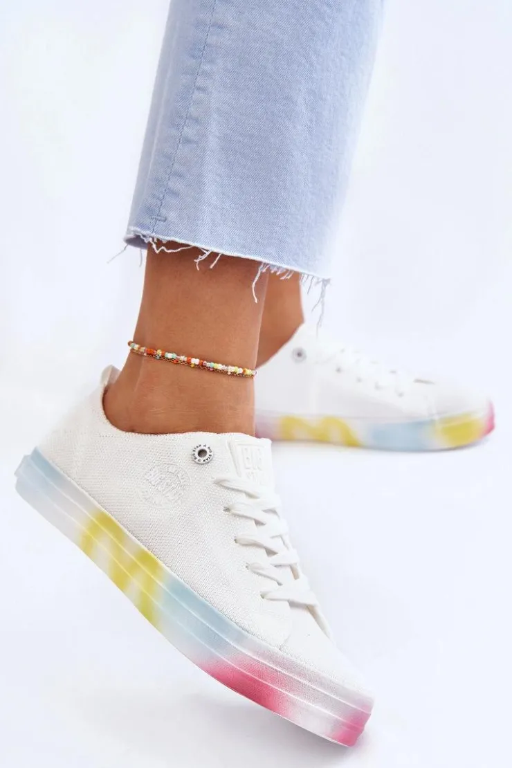 Big Star Shoes Trampki Damskie Big Star|Trampki Damskie Niskie*Damskie Trampki Z Kolorową Platformą Big Star LL274237 Białe