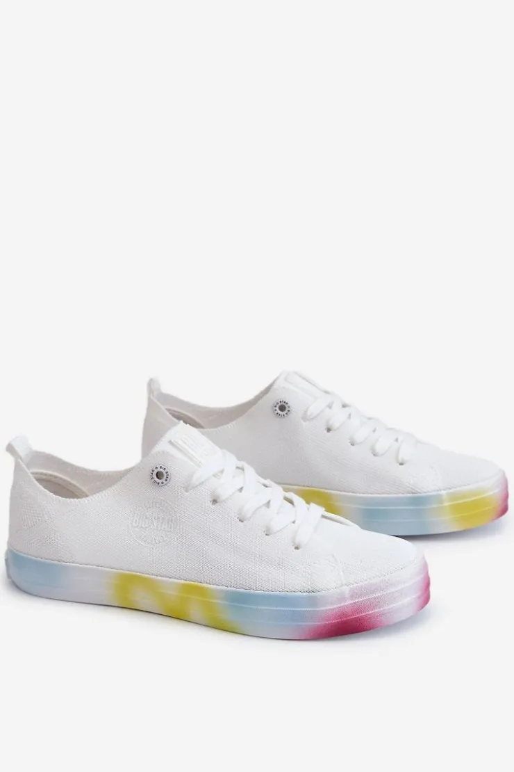 Big Star Shoes Trampki Damskie Big Star|Trampki Damskie Niskie*Damskie Trampki Z Kolorową Platformą Big Star LL274237 Białe