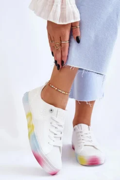 Big Star Shoes Trampki Damskie Big Star|Trampki Damskie Niskie*Damskie Trampki Z Kolorową Platformą Big Star LL274237 Białe