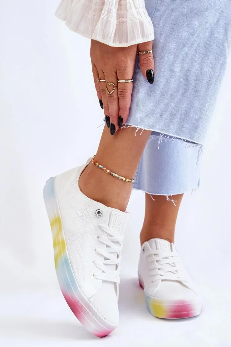 Big Star Shoes Trampki Damskie Big Star|Trampki Damskie Niskie*Damskie Trampki Z Kolorową Platformą Big Star LL274237 Białe