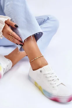 Big Star Shoes Trampki Damskie Big Star|Trampki Damskie Niskie*Damskie Trampki Z Kolorową Platformą Big Star LL274237 Białe