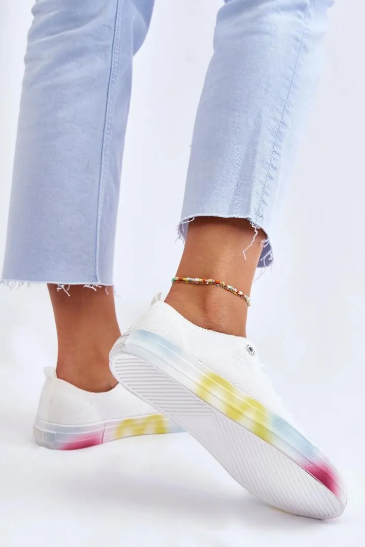 Big Star Shoes Trampki Damskie Big Star|Trampki Damskie Niskie*Damskie Trampki Z Kolorową Platformą Big Star LL274237 Białe