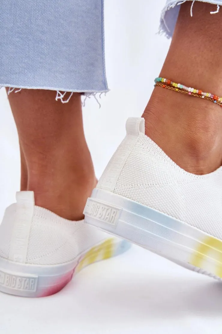 Big Star Shoes Trampki Damskie Big Star|Trampki Damskie Niskie*Damskie Trampki Z Kolorową Platformą Big Star LL274237 Białe