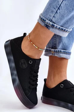 Damskie Big Star Shoes Damskie Trampki Z Kolorową Platformą Big Star LL274239 Czarne