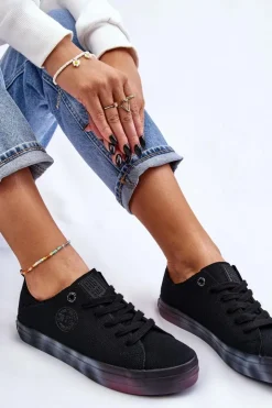 Damskie Big Star Shoes Damskie Trampki Z Kolorową Platformą Big Star LL274239 Czarne