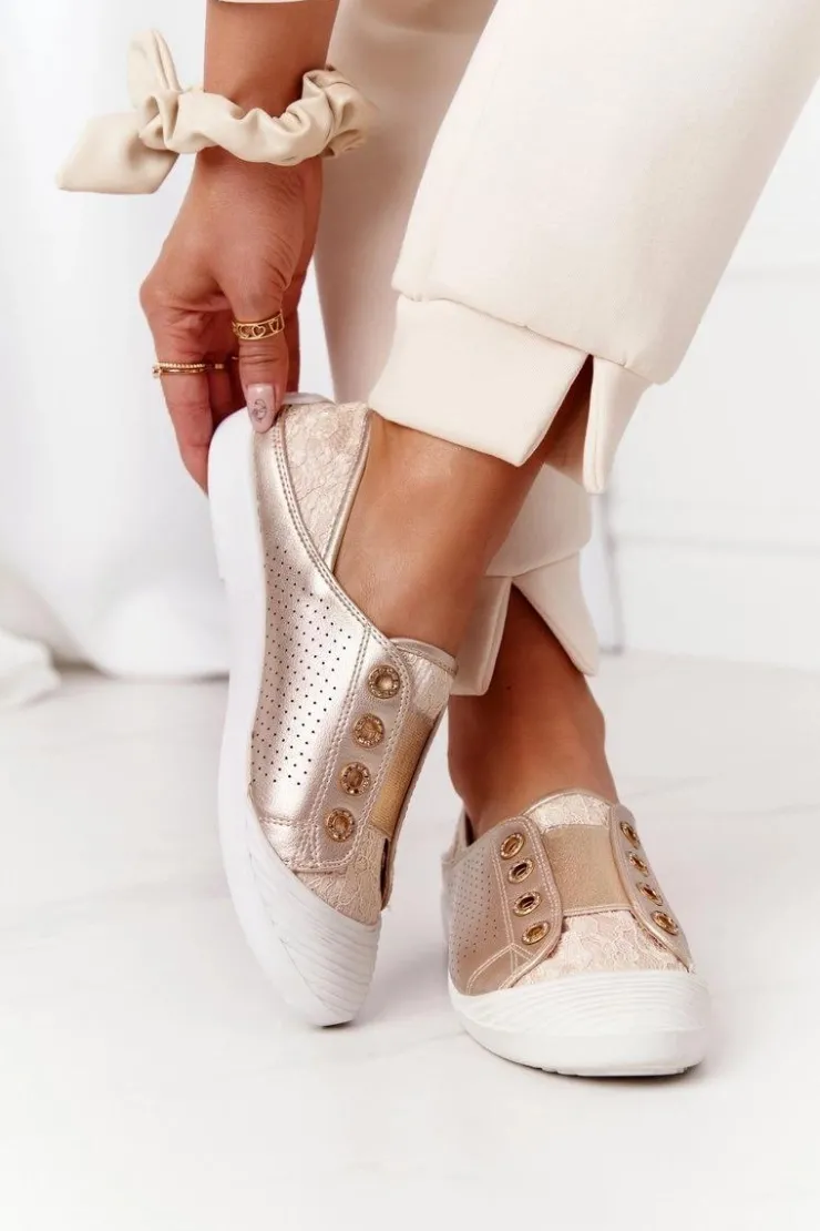 Damskie Boto Damskie Trampki Z Koronką Lu Boo Złote