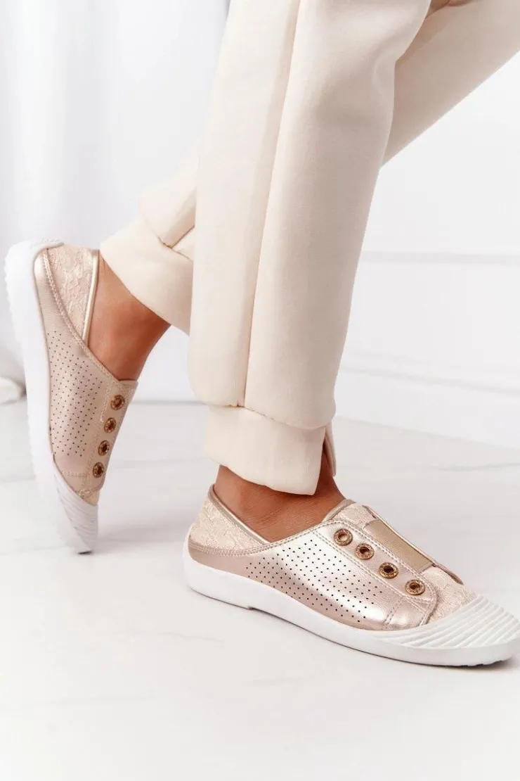 Damskie Boto Damskie Trampki Z Koronką Lu Boo Złote