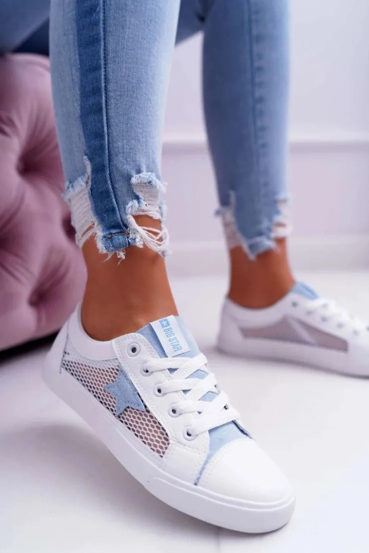 Outlet Big Star Shoes Damskie Trampki Z Siateczką Big Star DD274689 Biało-Niebieskie
