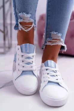 Outlet Big Star Shoes Damskie Trampki Z Siateczką Big Star DD274689 Biało-Niebieskie