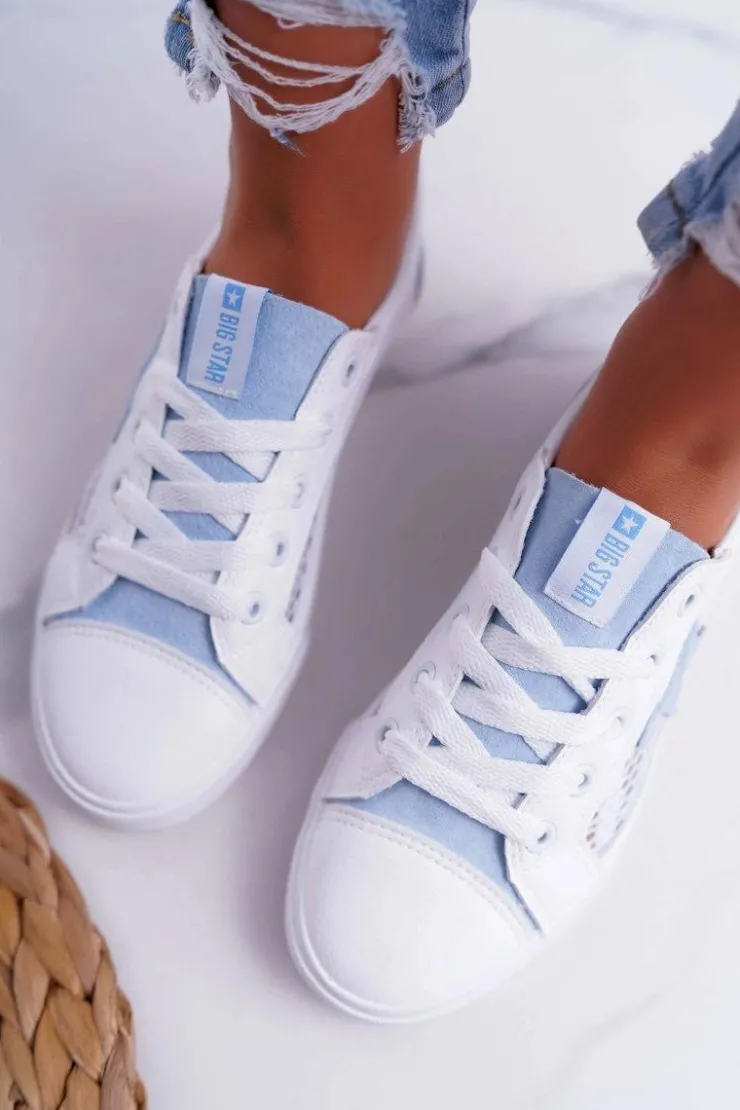 Outlet Big Star Shoes Damskie Trampki Z Siateczką Big Star DD274689 Biało-Niebieskie