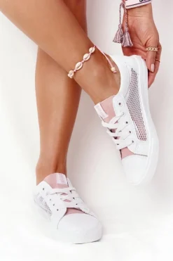 Hot Big Star Shoes Damskie Trampki Z Siateczką Big Star DD274688 Biało-Różowe