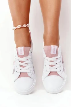 Hot Big Star Shoes Damskie Trampki Z Siateczką Big Star DD274688 Biało-Różowe