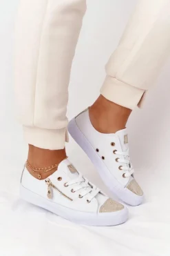 Damskie Boto Damskie Trampki Z Suwakiem Biało-Złote Festival