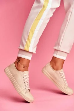 Boto Trampki Damskie Niskie*Damskie Trampki Zamszowe Beżowe El Paso