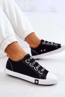 Damskie Big Star Shoes Damskie Trampki Ze Ściągaczami BIG STAR HH274098 Czarne