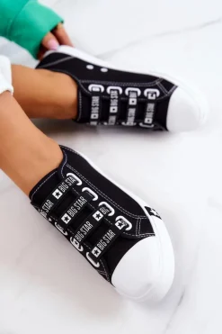 Damskie Big Star Shoes Damskie Trampki Ze Ściągaczami BIG STAR HH274098 Czarne