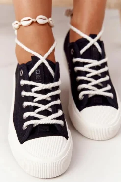 Damskie Big Star Shoes Damskie Trampki Ze Sznurkiem BIG STAR FF274184 Czarne