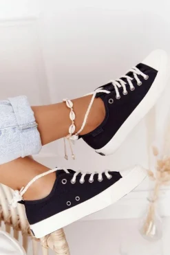 Damskie Big Star Shoes Damskie Trampki Ze Sznurkiem BIG STAR FF274184 Czarne