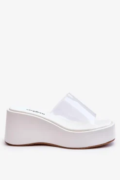 Hot Boto Damskie Transparentne Klapki Na Koturnie Białe Eliane