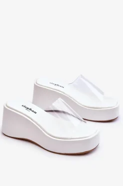 Hot Boto Damskie Transparentne Klapki Na Koturnie Białe Eliane