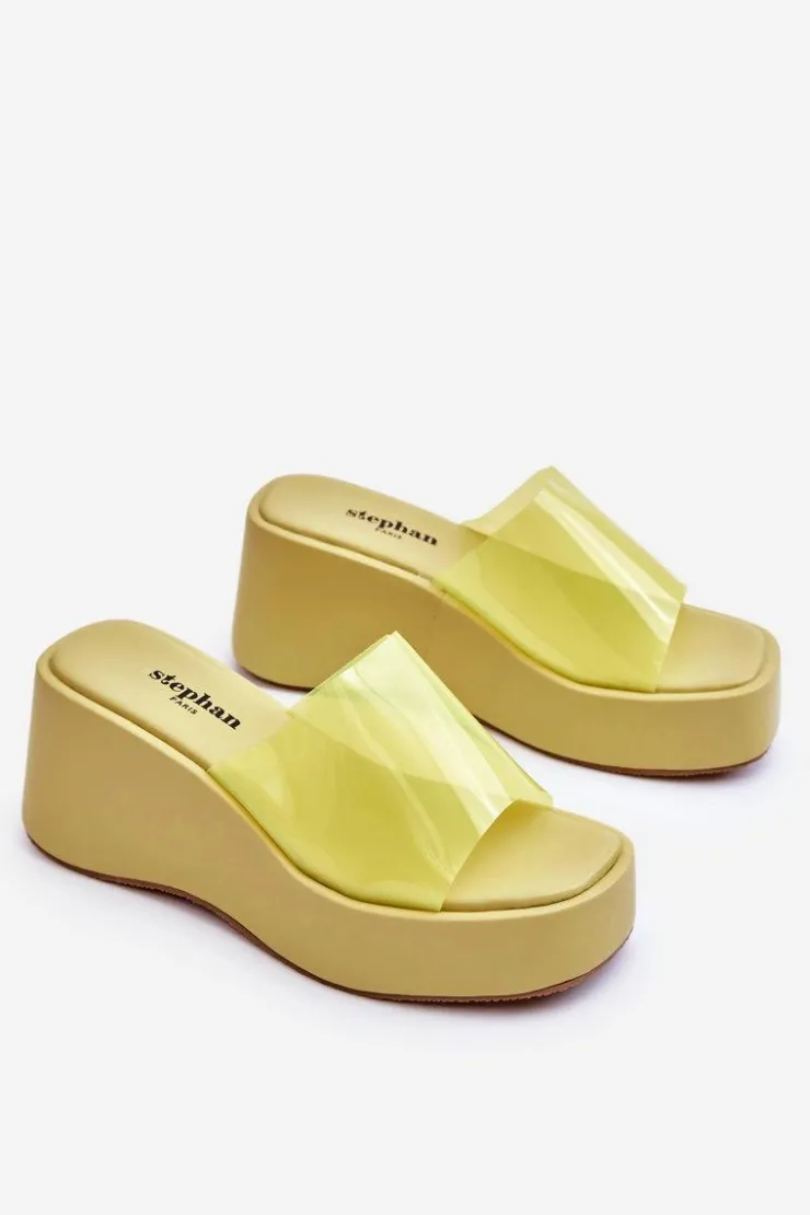 Boto Klapki Na Koturnie|Klapki Damskie Klasyczne*Damskie Transparentne Klapki Na Koturnie Jasnozielone Eliane