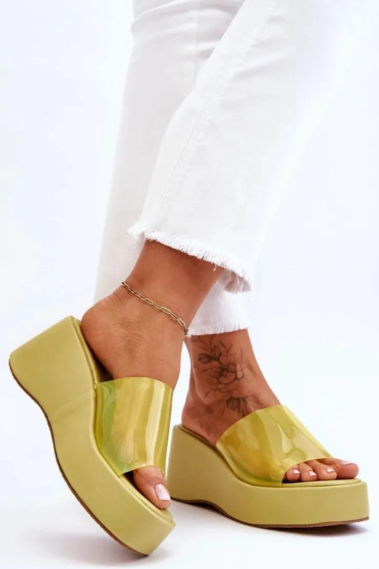 Boto Klapki Na Koturnie|Klapki Damskie Klasyczne*Damskie Transparentne Klapki Na Koturnie Jasnozielone Eliane