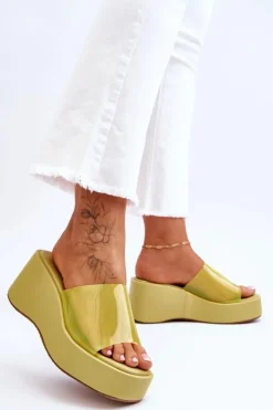 Boto Klapki Na Koturnie|Klapki Damskie Klasyczne*Damskie Transparentne Klapki Na Koturnie Jasnozielone Eliane